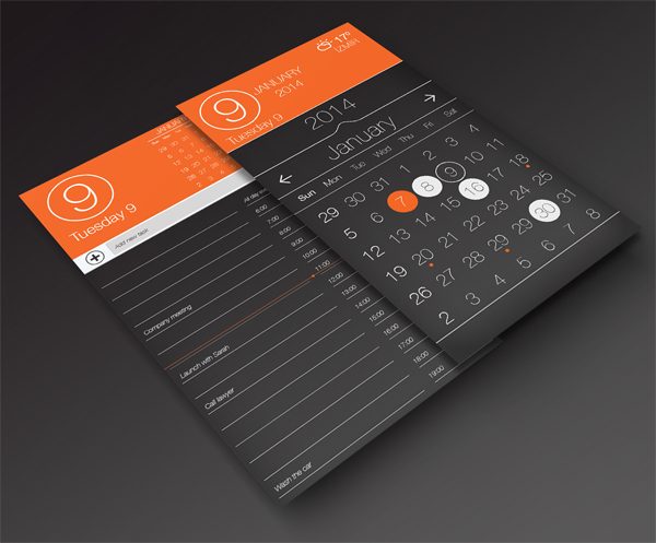 Free PSD Calendar App UI Design