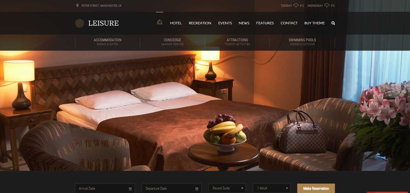 Hotel Leisure - Hotel WordPress Theme 2016