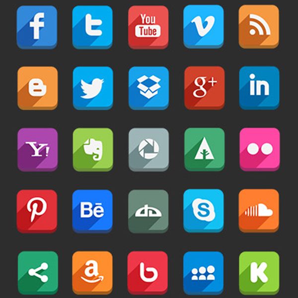 100 Free Long Shadow Social Media Icons