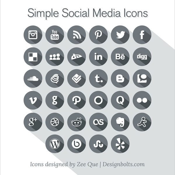 30 Free Long Shadow Simple Social Media Icons