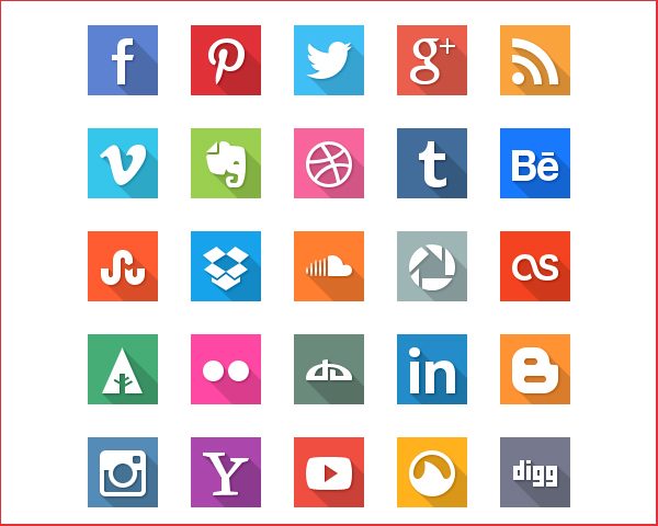 40 Free Long Shadow Social Media Flat Icons